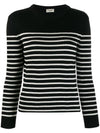 Shoulder Button Striped Cotton Wool Knit Top Black - SAINT LAURENT - BALAAN.