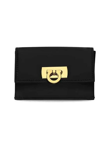 Women's Logo Closure Card Wallet Black - SALVATORE FERRAGAMO - BALAAN 1