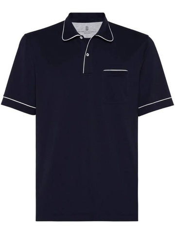 Contrast Border Short Sleeve Polo Shirt Navy - BRUNELLO CUCINELLI - BALAAN 1