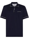 Contrast Border Short Sleeve Polo Shirt Navy - BRUNELLO CUCINELLI - BALAAN 1