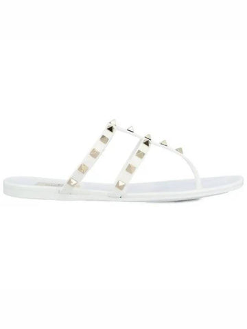 Rockstud Flat Rubber Flip Flops White - VALENTINO - BALAAN 1