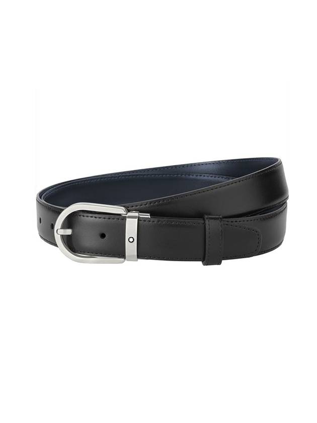 Horseshoe silver buckle double sided leather belt black blue - MONTBLANC - BALAAN 1