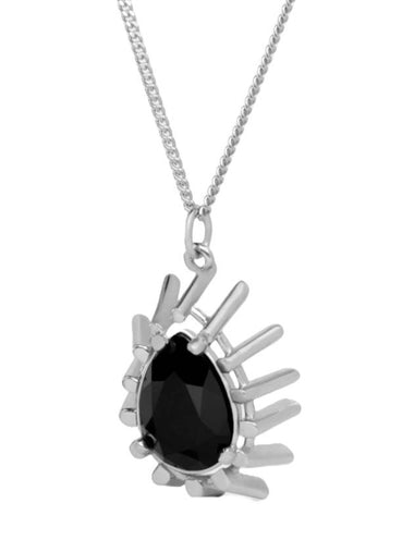 Les Pierres Black Strass Rhodium Finish Necklace Silver - CELINE - BALAAN 1