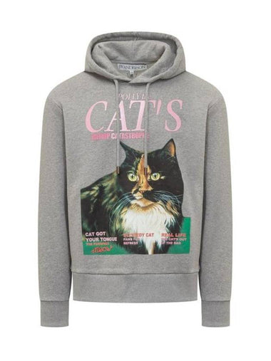 Cat Print Organic Cotton Hoodie Grey - JW ANDERSON - BALAAN 1