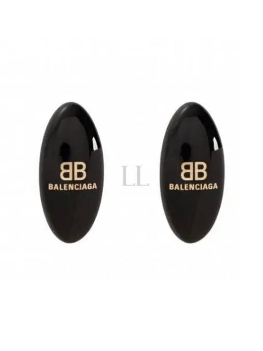 Oval Logo Plaque Earrings Black - BALENCIAGA - BALAAN 2