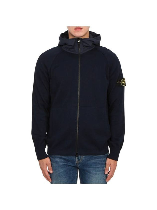 Men's Soft Cotton Zip Up Hoodie Navy - STONE ISLAND - BALAAN 1