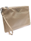 Re-Nylon and Saffiano Leather Clutch Bag Desert Beige - PRADA - BALAAN 4