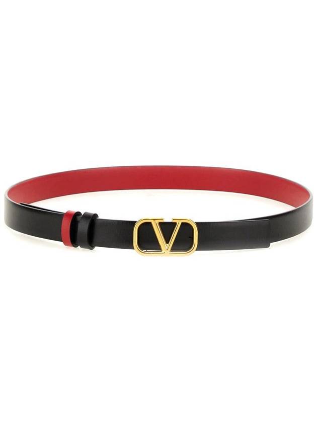 V Logo Signature Reversible Leather Belt Black - VALENTINO - BALAAN 2