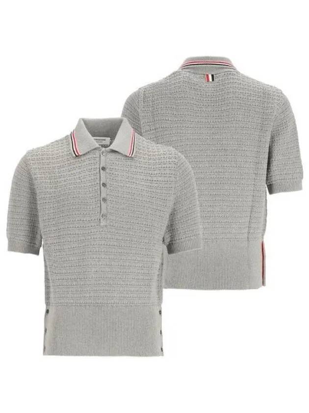 Textured Stitch Cotton Short Sleeve Polo Shirt Grey - THOM BROWNE - BALAAN 2