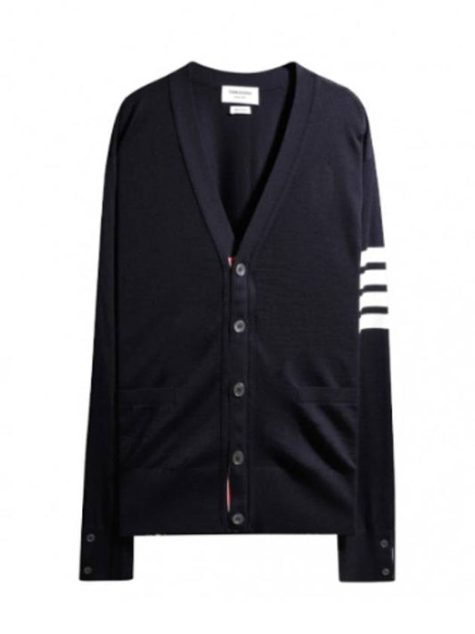 Men's Sustainable Classic Diagonal Wool Cardigan Navy - THOM BROWNE - BALAAN 2