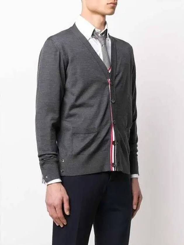 Men's Classic Three-Stripe Backstripe Wool Cardigan Dark Grey - THOM BROWNE - BALAAN 5