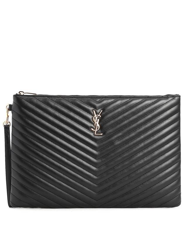 Gold Monogram Document Holder In Matelasse Leather Black - SAINT LAURENT - BALAAN 2