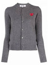 Play Red Wappen Wool Cardigan Charcoal Gray - COMME DES GARCONS - BALAAN 2