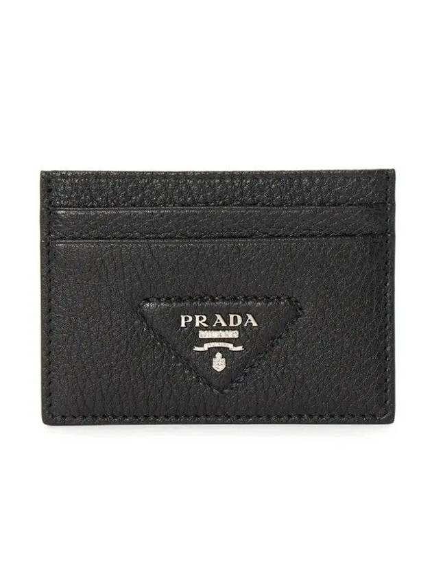 Logo Grain Leather Card Wallet Black - PRADA - BALAAN 3