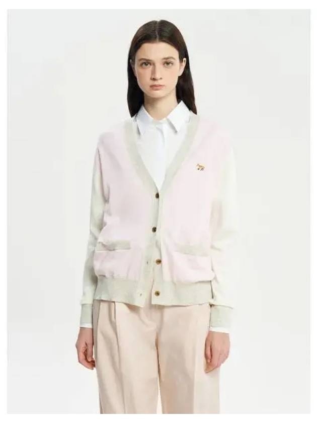 Women s Fox Patch Color Scheme Spring Fall Cardigan Pale Pink Domestic Product - MAISON KITSUNE - BALAAN 1