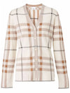 Women's Intarsia Lamana Check Pattern Cardigan Ivory - BURBERRY - BALAAN.