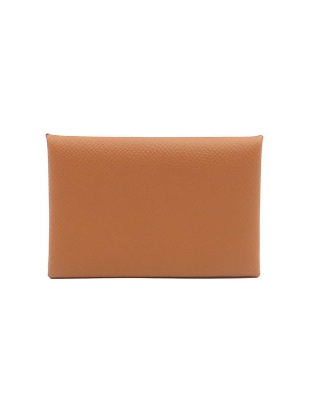 Caramel Absong Calfskin Calvi Card Holder B Engraved - HERMES - BALAAN 3