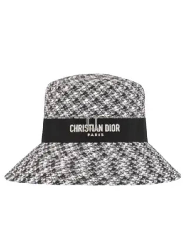 D-Bobby Houndstooth Large Straw Bucket Hat White Black - DIOR - BALAAN 2