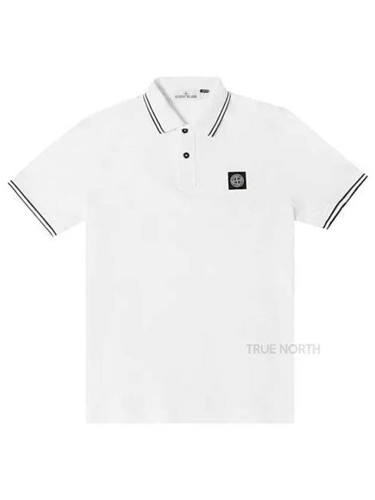 Stretch Cotton Pique Short Sleeve Polo Shirt White - STONE ISLAND - BALAAN 2