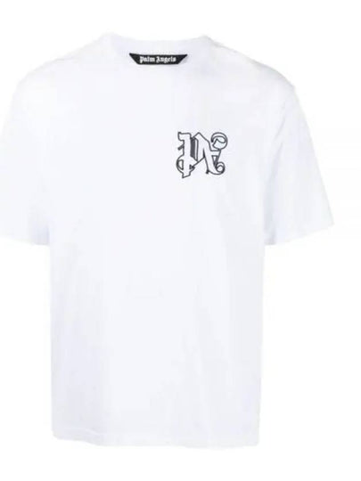 Men's Monogram Logo Print Short Sleeve T-Shirt White - PALM ANGELS - BALAAN 2