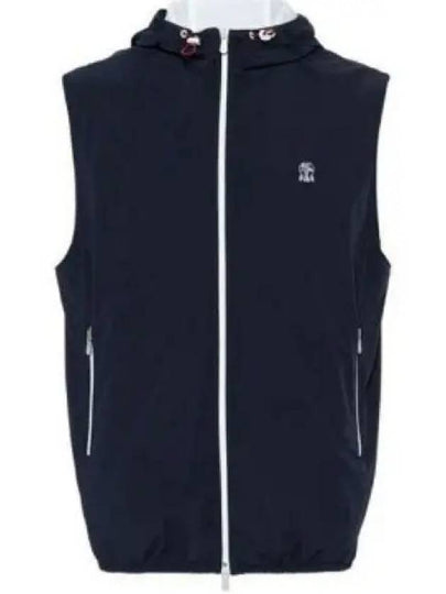 Drawstring Hooded Zipped Vest Navy - BRUNELLO CUCINELLI - BALAAN 2