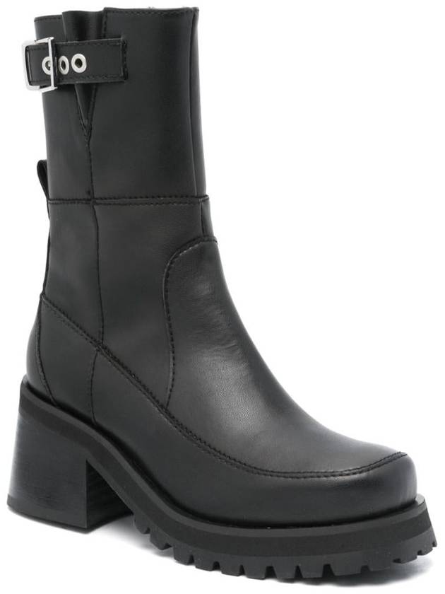 Buckle Leather Walker Boots Black - GANNI - BALAAN 4