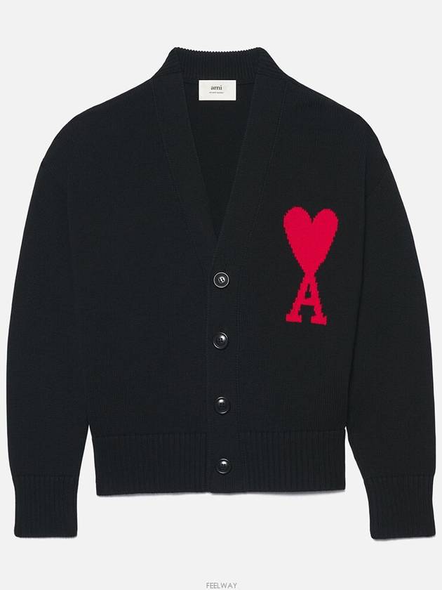 Big Heart Embroidered Logo Cardigan Pale Black - AMI - BALAAN 2