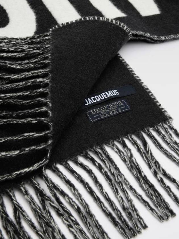 Lecharpe Fringe Logo Virgin Wool Muffler Black - JACQUEMUS - BALAAN 4