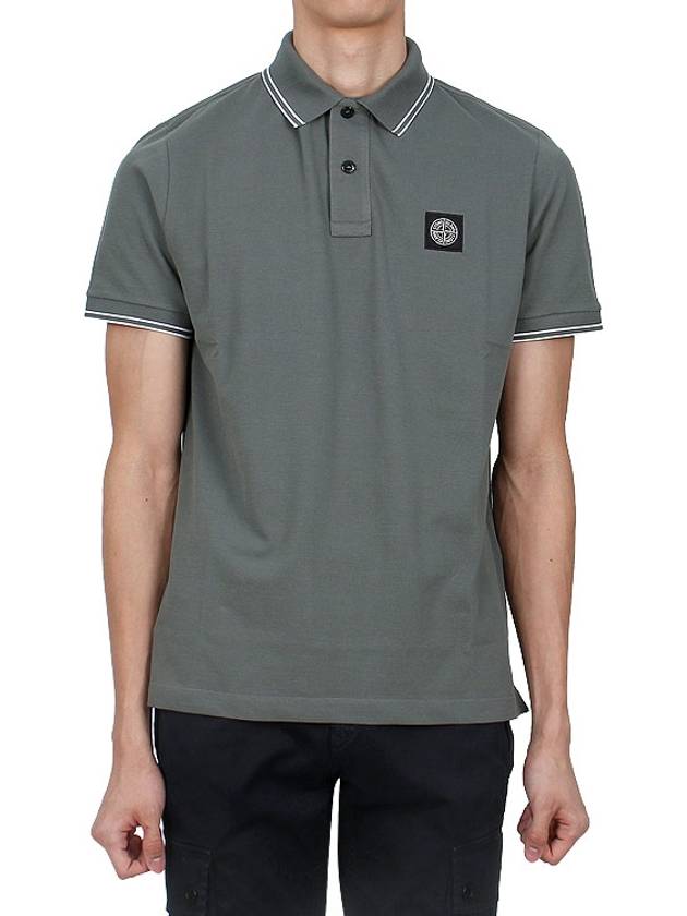 Stretch Cotton Pique Short Sleeve Polo Shirt Musk Green - STONE ISLAND - BALAAN 3