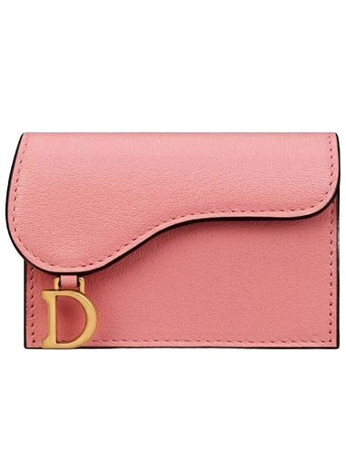 Saddle Bloom Goatskin Flap Card Wallet Light Pink - DIOR - BALAAN 1