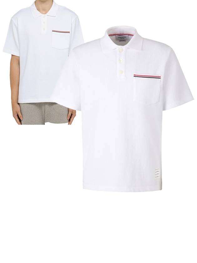 RWB Pocket Interlock Cotton Short Sleeve Polo Shirt Grey - THOM BROWNE - BALAAN 2