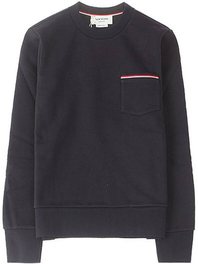 Men's Three-Stripe Tab Pocket Loopback Crew Neck Sweatshirt Navy - THOM BROWNE - BALAAN 2