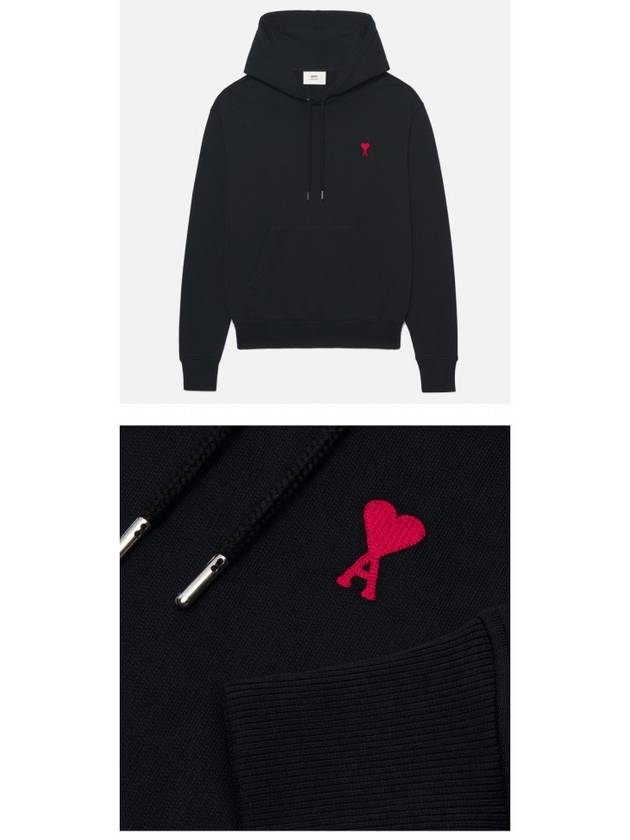 Heart Small Logo Hoodie Black - AMI - BALAAN 5