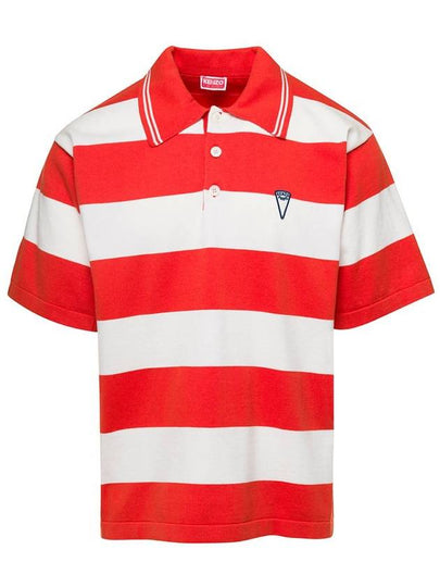 Men's Logo Graphic Striped Cotton Polo Shirt Red - KENZO - BALAAN 2