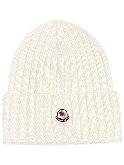 Logo Patch Wool Beanie White - MONCLER - BALAAN 2