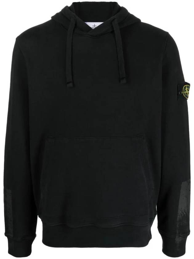 Tape For Print Brushed Cotton Fleece Hoodie Black - STONE ISLAND - BALAAN 1