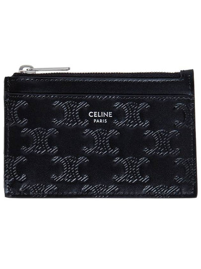 Zipper Calfskin Triomphe Embossed Card Wallet Black - CELINE - BALAAN 2