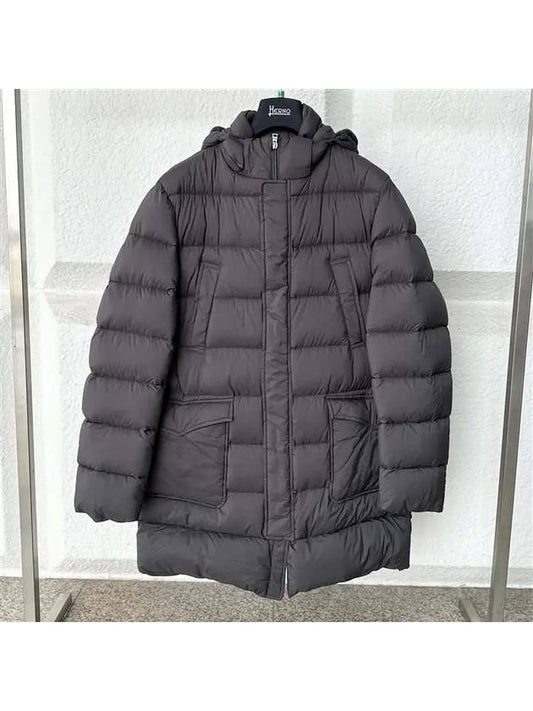 hood knit trim padded coat dark gray - HERNO - BALAAN 1