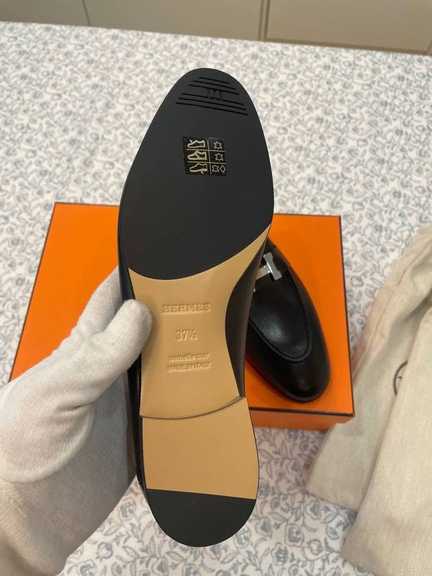 Paris Loafers Goatskin Palladium Noir - HERMES - BALAAN 6