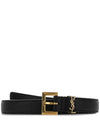 Cassandre Grained Leather Square Buckle Thin Belt Black - SAINT LAURENT - BALAAN 2