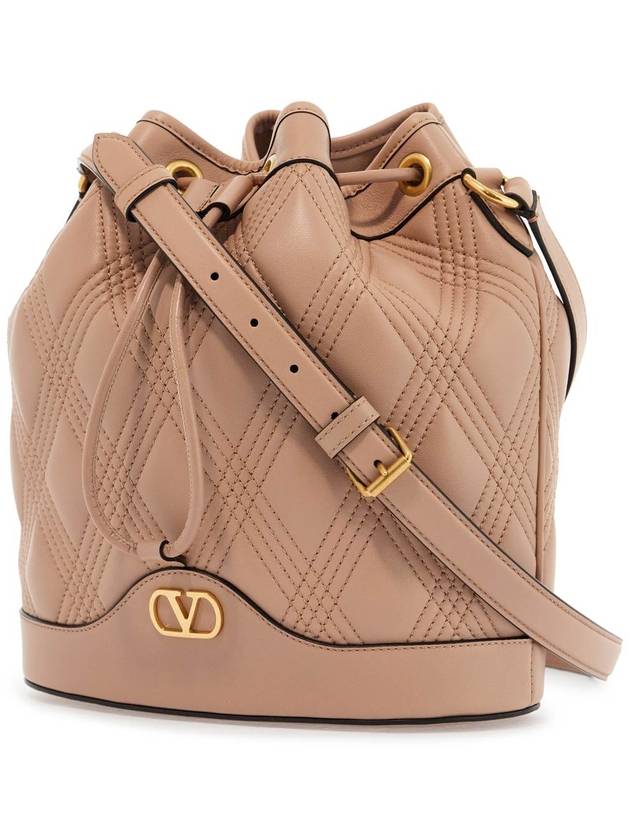 quilted pink leather bucket crossbody bag with golden details - VALENTINO - BALAAN 3