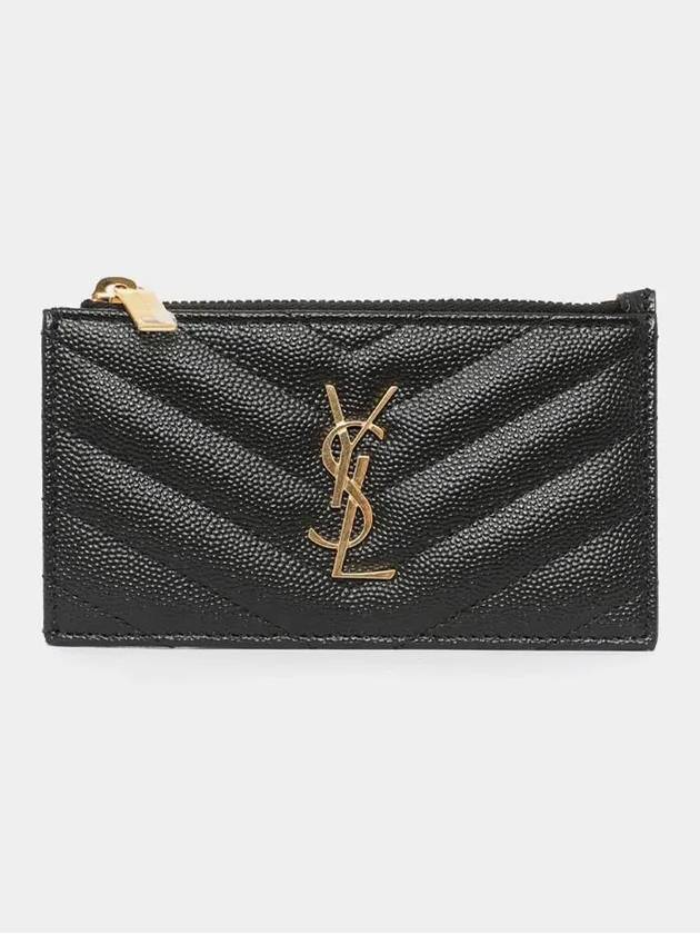 Monogram Fragment Zipper Card Wallet Black - SAINT LAURENT - BALAAN 4