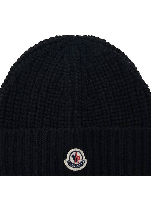 Logo Patch Wool Beanie Black - MONCLER - BALAAN 8