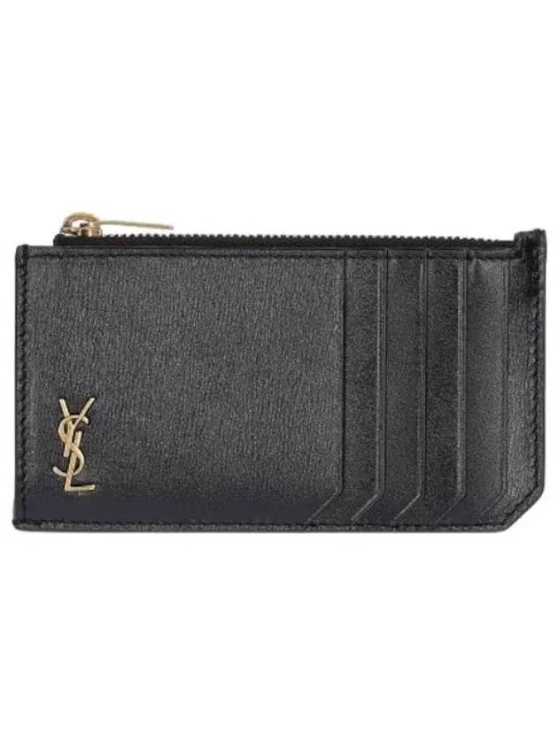 Monogram Zipper Card Case Black Wallet - SAINT LAURENT - BALAAN 1