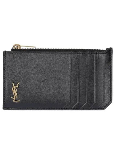 Monogram Leather Gold Zipper Card Wallet Black - SAINT LAURENT - BALAAN 2