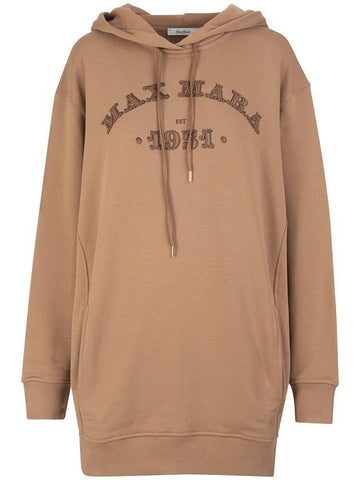 Adito Logo Cotton Hooded Top Camel - MAX MARA - BALAAN.