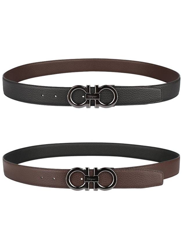 Reversible Gancini Leather Belt Dark Brown Black - SALVATORE FERRAGAMO - BALAAN 10