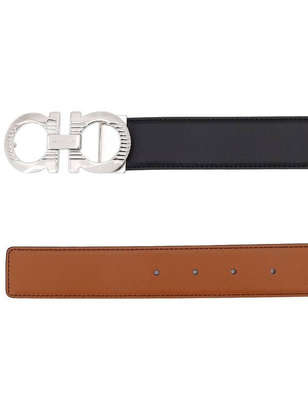 Gancini Buckle Reversible Leather Belt Black - SALVATORE FERRAGAMO - BALAAN 3