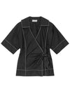 Poplin Wrap Contrast Stitching Cotton Blouse Black - GANNI - BALAAN 2