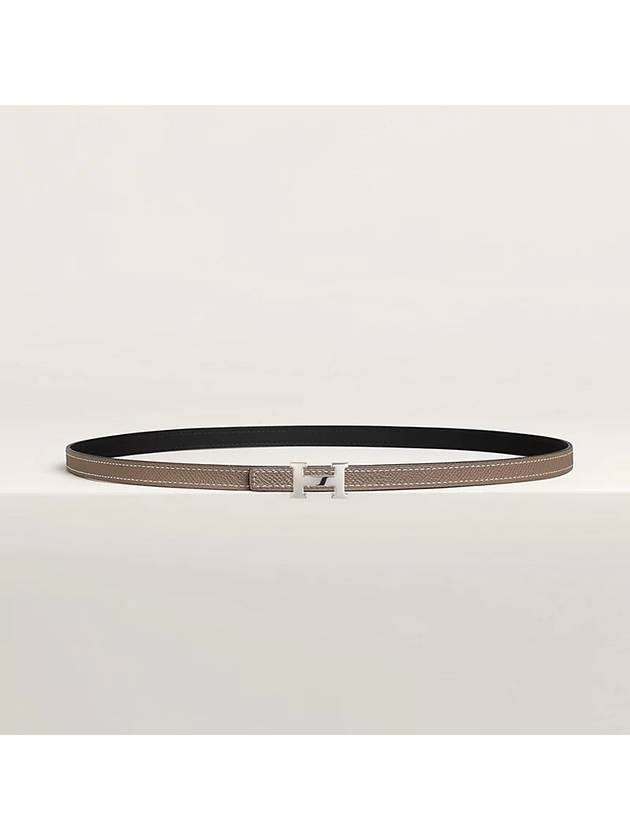 Mini H Belt Buckle Reversible Leather Strap 13MM Silver Noir Etoupe - HERMES - BALAAN 3